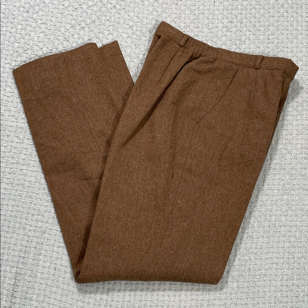 Brown Vintage Personal Pleated Wool Dress Pants Lined High Rise Size 10